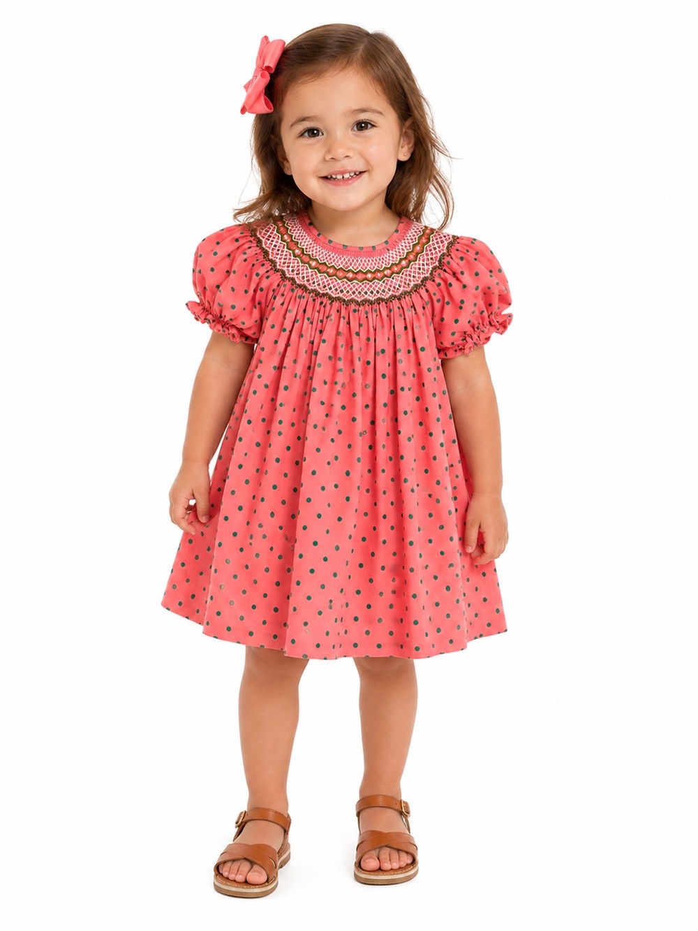 NWOT Rosalina Collection Smocked Coral Polka Dot Kids Dress